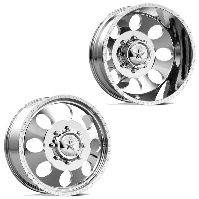 20×8.25 American Force DB01 Radial Polished 05-UP FORD 19-UP DODGE DUALLY Wheels 8×200 Set of 6 (Fits UP to 12.50 tire)