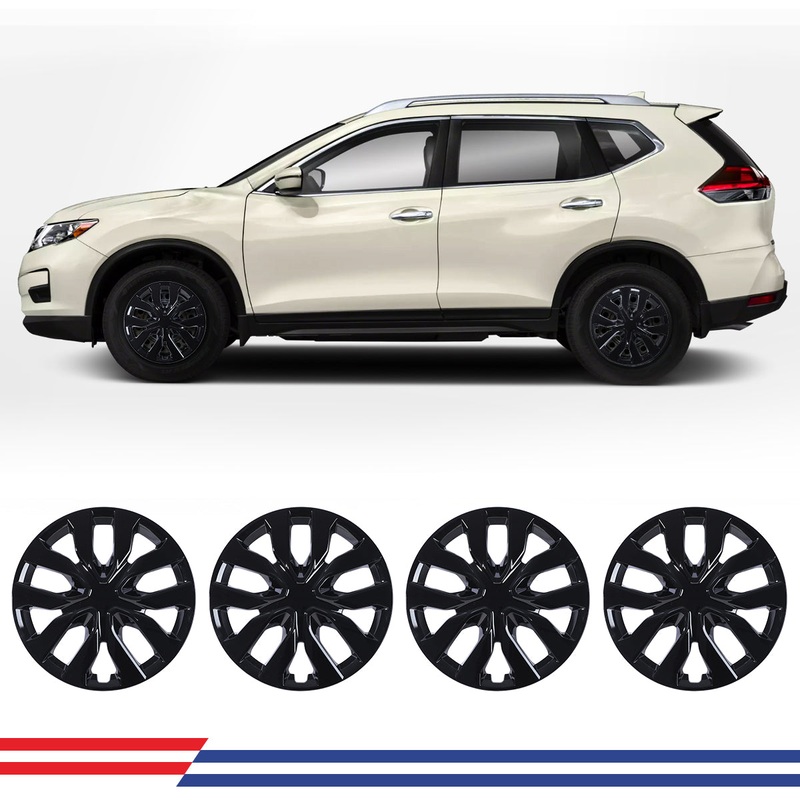 WINJET 17′ Hubcaps Wheel Rims Cover for 2014-2020 NISSAN ROGUE  – Black Lacquer