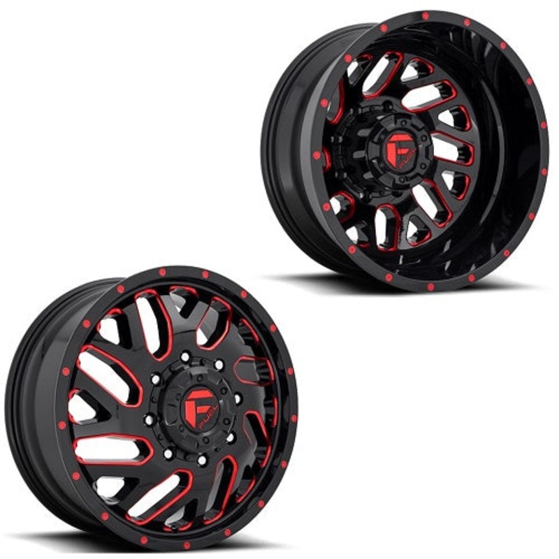 20×8.25 D656 Fuel Triton Red Milled PRE-11 GM DUALLY Wheels 8×6.5 Set of 6 (Fits UP to 12.50 tire)