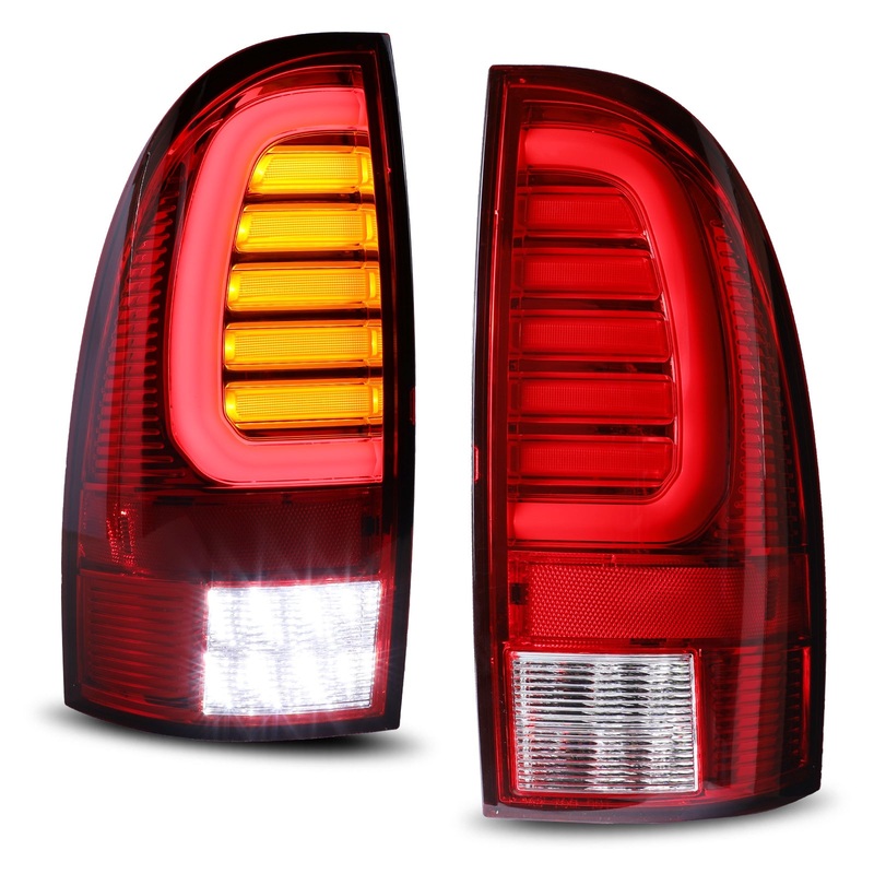 For 2005-2015 Toyota Tacoma LED Tail Light with Yellow Turn Signal Light – Chrome / Red