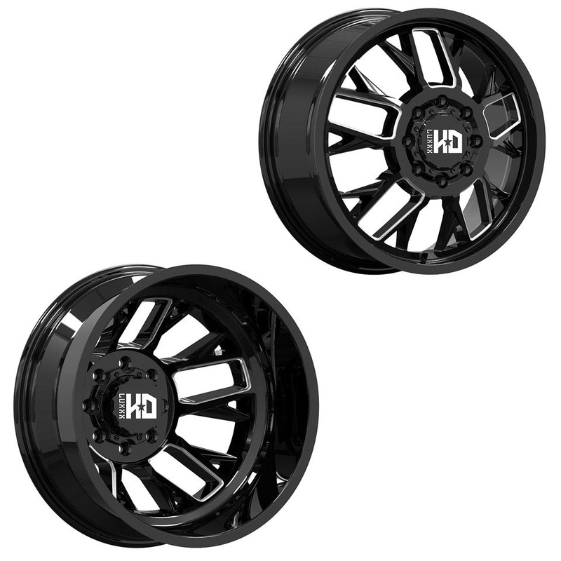 17×6.5 Luxxx LHD39 Blk Mill 05-UP FORD 19-UP DODGE DUALLY Wheels 8×200 Set of 4 (Fits Stock Tire Sizing)