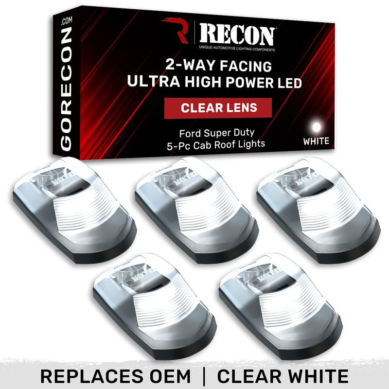 2017-2024 Ford SuperDuty RECON Clear Lens (Paintable) White LED Cab Lights (Replaces Factory Cab Lights)