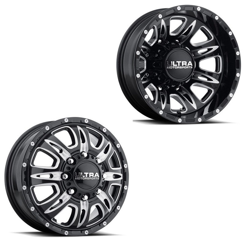 17×6.5 Ultra 049BM Predator Gloss Black Milled PRE-11 GM PRE-19 DODGE DUALLY Wheels 8×6.5 Set of 4 (Fits Stock Tire Sizing)