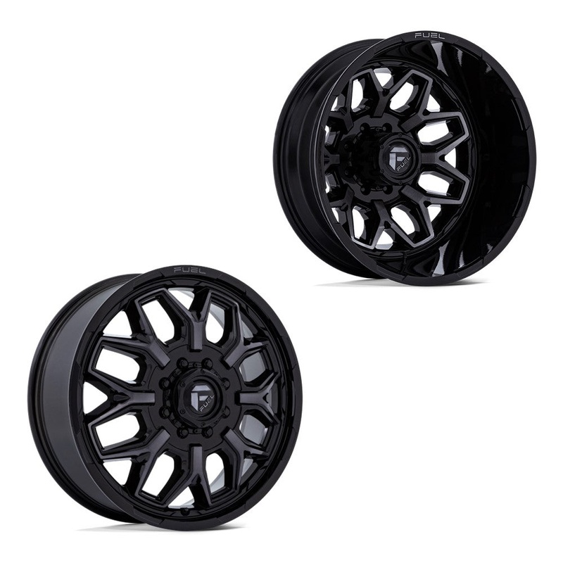 20×8.25 Fuel Off-Road D875 Flux Gloss Black Brushed Face & Gray Tint PRE-11 GM DUALLY Wheels 8×6.5 Set of 6 (Fits UP to 12.50 tire)