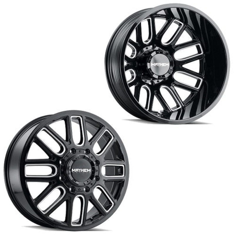 20×8.25 Mayhem 8107D Cogent Black Milled PRE-11 GM PRE-19 DODGE DUALLY Wheels 8×6.5 Set of 6 (Fits UP to 12.50 tire)