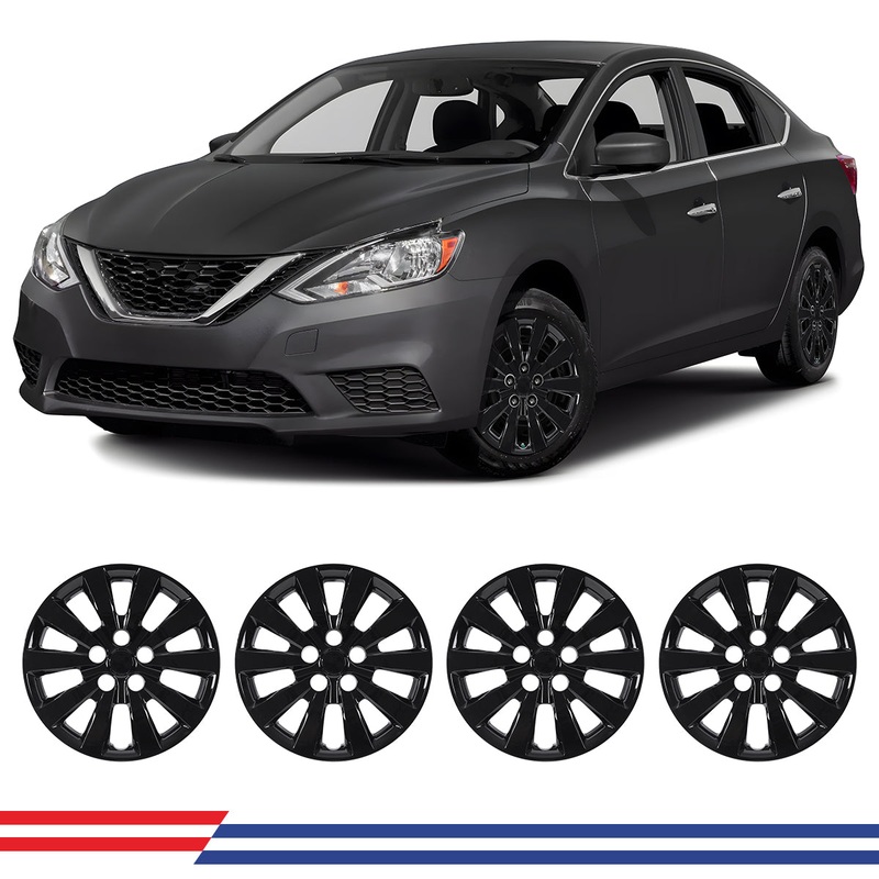 WINJET 16′ Hubcaps Wheel Rims Cover for 2013-2019 NISSAN SENTRA/2011-2017 NISSAN LEAF  – Black Lacquer