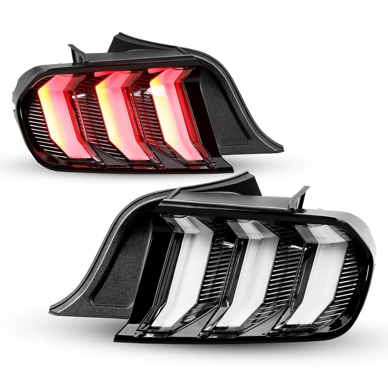 For 2015-2023 Ford Mustang Coupe & Convertible/2016-2020 Ford Mustang Shelby GT350/2020-2023 Ford Mustang Shelby GT500 LED Tail Lights – Glossy Black/Clear