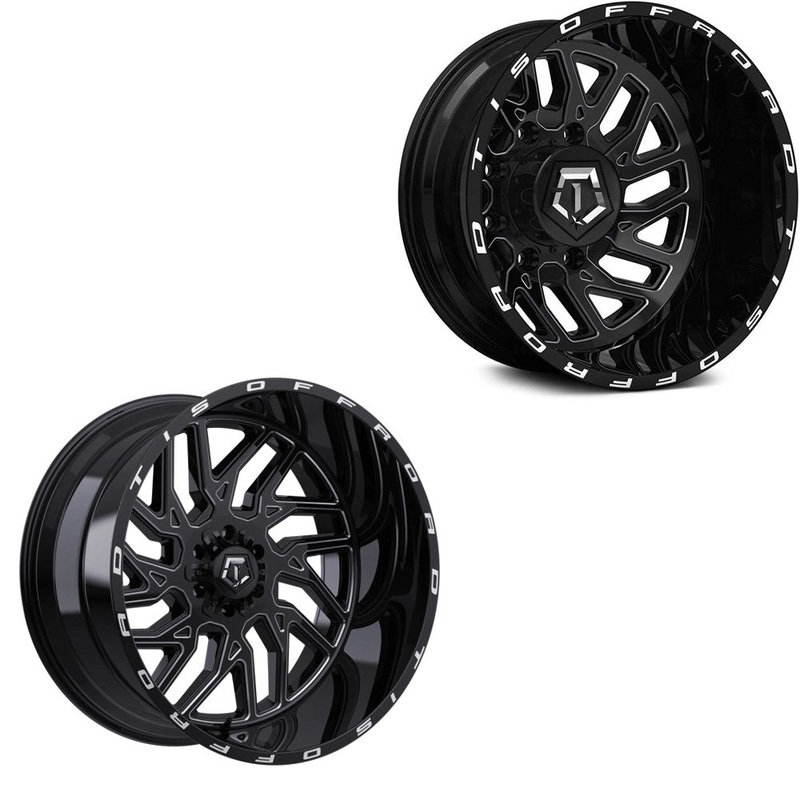 20×12 TIS 544BM Gloss Black Milled 19-UP DODGE DUALLY SUPER SINGLE Wheels 8 Lugs Set of 6 (Fits UP to 12.50 tire)