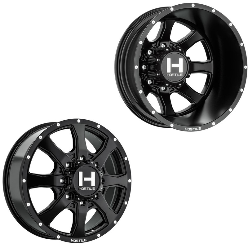 20×8.25 Hostile H403 Kodiak Satin Black 11-UP GM DUALLY Wheels 8×210 Set of 6 (Fits UP to 12.50 tire)