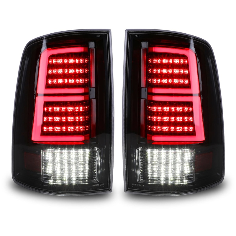 For 2009-2018 Dodge Ram 1500 2500 3500 and 2019-2023 Ram 1500 Classic LED Tail Lights – Glossy Black/ Clear