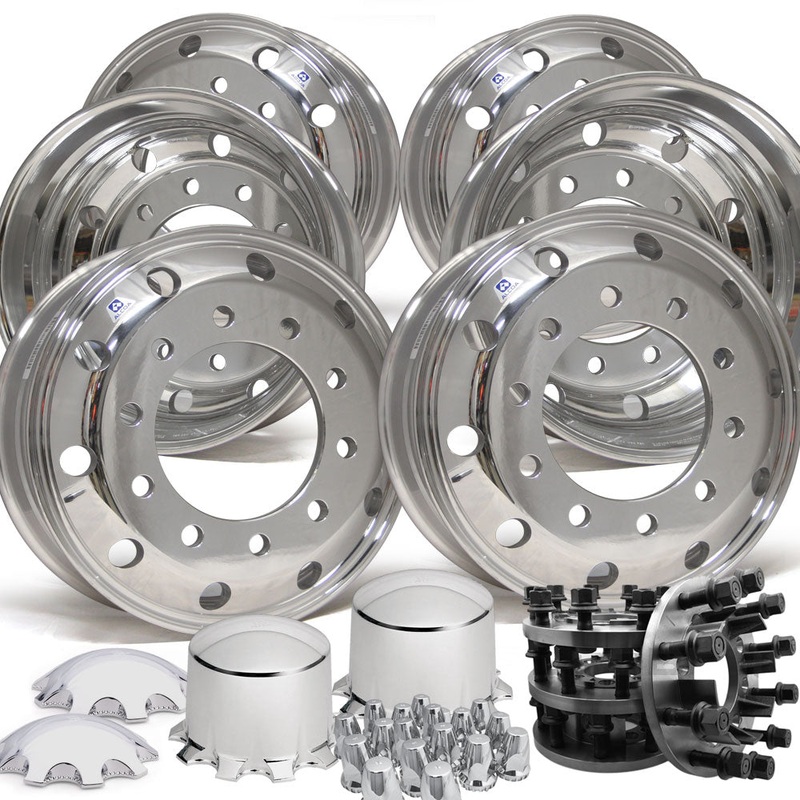 19.5 Alcoa High Polished Both Sides 1993-Earlier Dodge Ram 3500 DRW 10×285.75mm 6 Wheel Kit With 8 to 10 Lug Adapter Kit