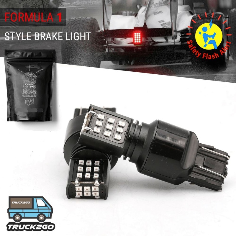 SYNETICUSA 7443 / 7440 F1 Style Flashing Brake 2016-Chip 24 LED Light Bulbs (Red)