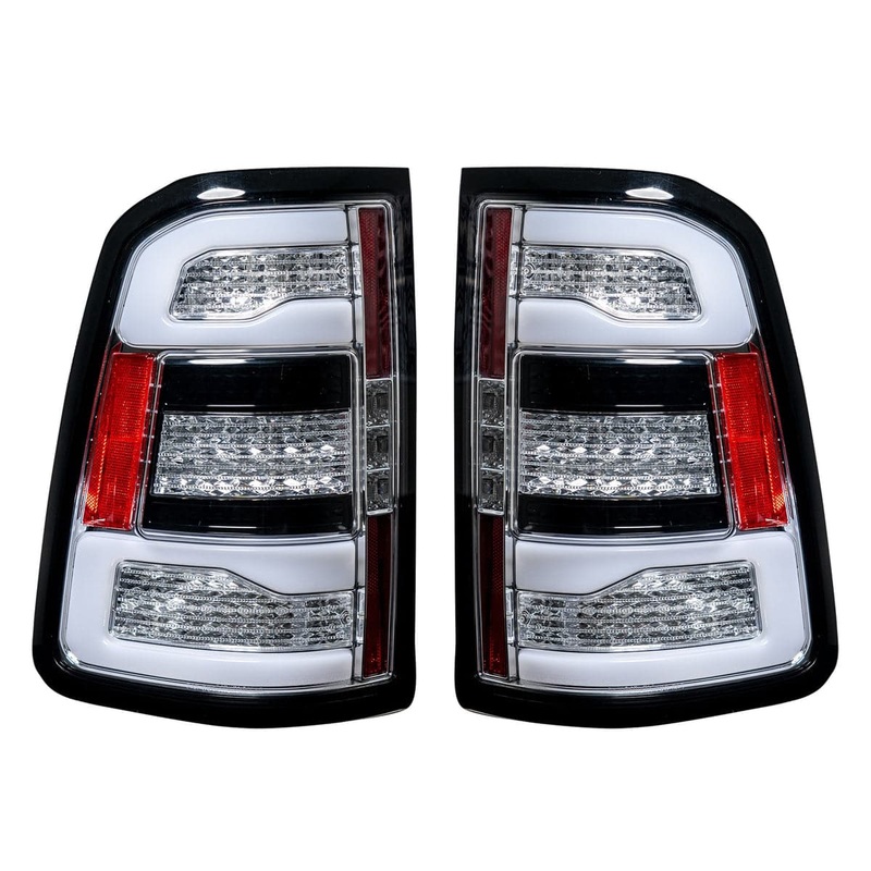 2019-2023 RAM 1500 RECON Clear Lens (Paintable) OLED Tail Lights w/ Scanning Amber Signals (Replaces OEM Halogen)