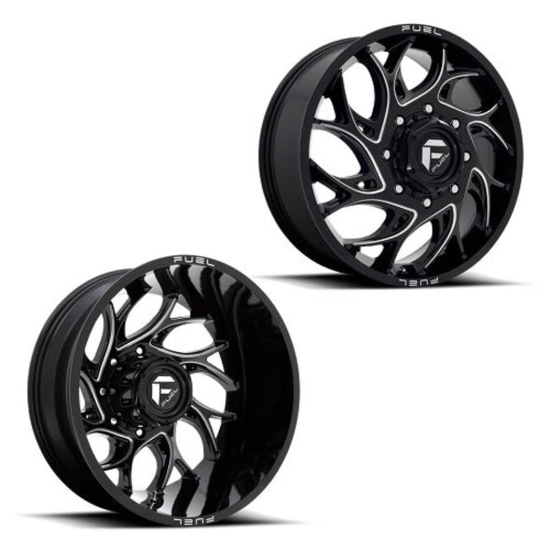20×8.25 D741 Fuel Runner Black Milled 11-UP GM DUALLY Wheels 8×210 Set of 6 (Fits UP to 12.50 tire)
