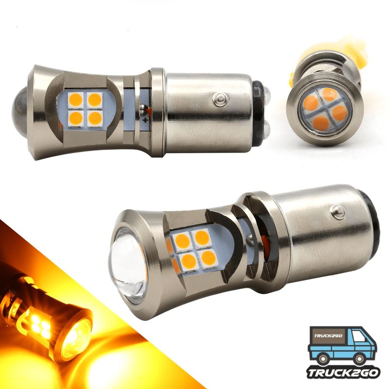 SYNETICUSA 3157 / 3156 Turn Signal – Daytime Running DRL LED Projector Light Bulbs (Amber Yellow)