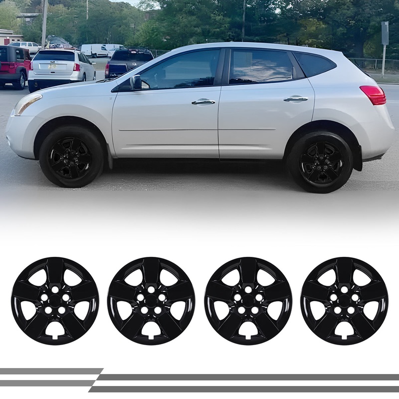 WINJET 16′ Hubcaps Wheel Rims Cover for 2008-2015 NISSAN ROGUE/ROGUE SELECT  – Black Lacquer