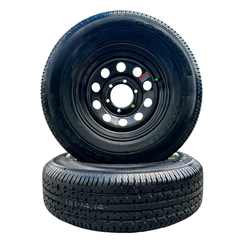 SRT OF 2 GOODRIDE ST100 225/75R15 10PR Trailer Tires on Rim 15X6 Black Modular