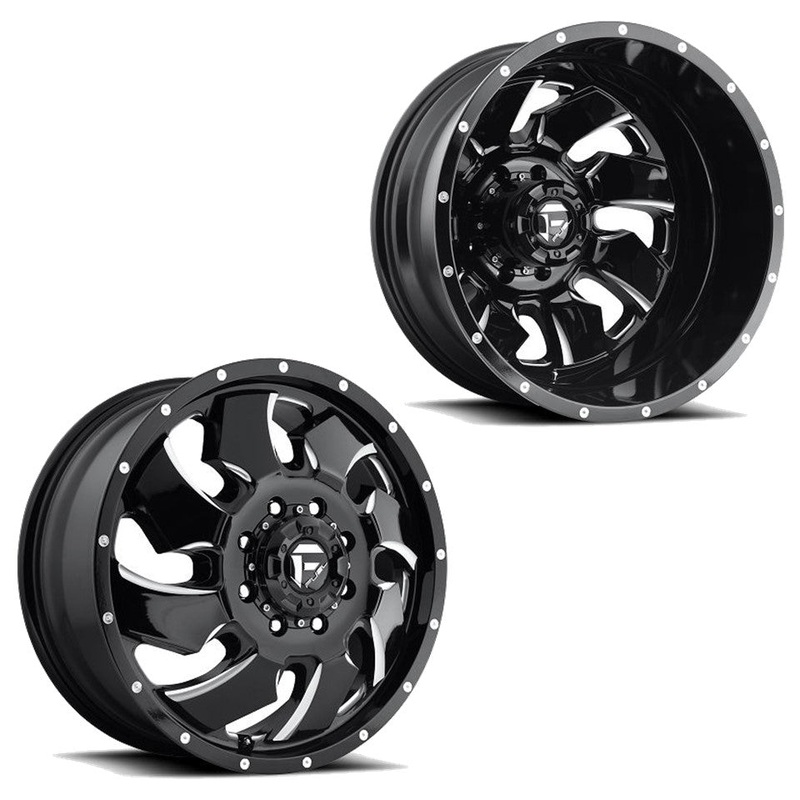 20×8.25 D574 Fuel Cleaver Black Milled 11-UP GM DUALLY Wheels 8×210 Set of 6 (Fits Stock UP to 285 tire)