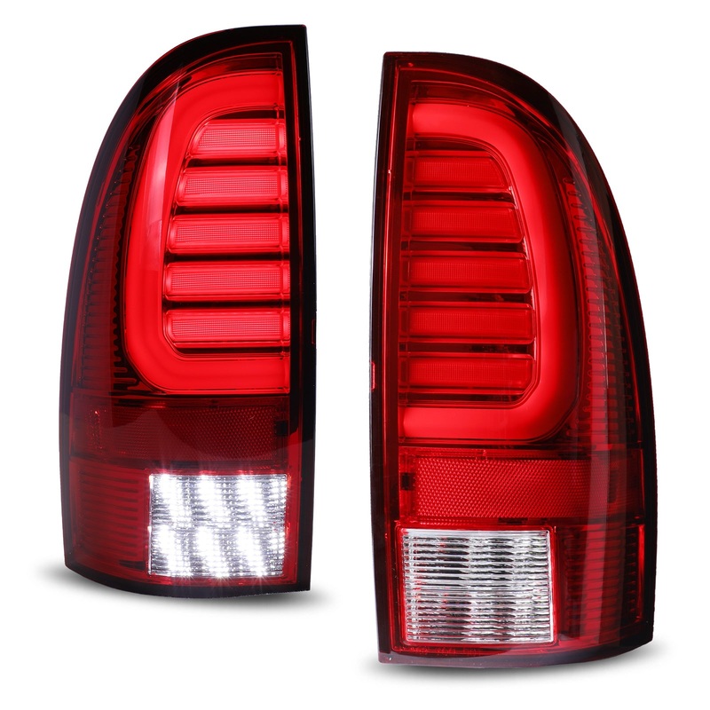For 2005-2015 Toyota Tacoma LED Tail Light with Red Turn Signal Light – Chrome/ Red