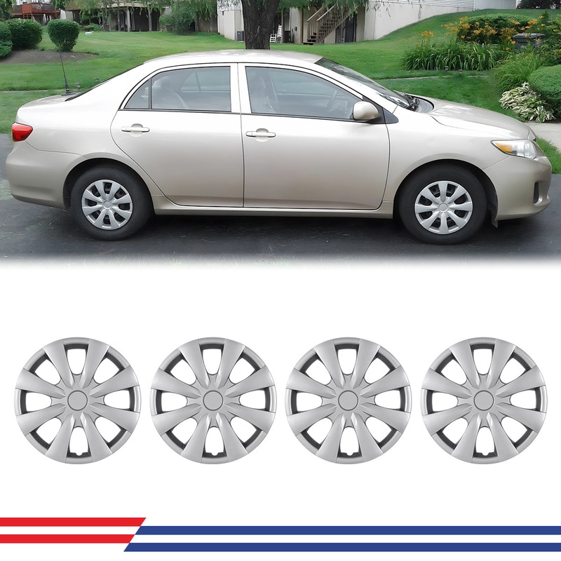 WINJET 15′ Hubcaps Wheel Rims Cover for 2009-2019 TOYOTA COROLLA – Black Lacquer