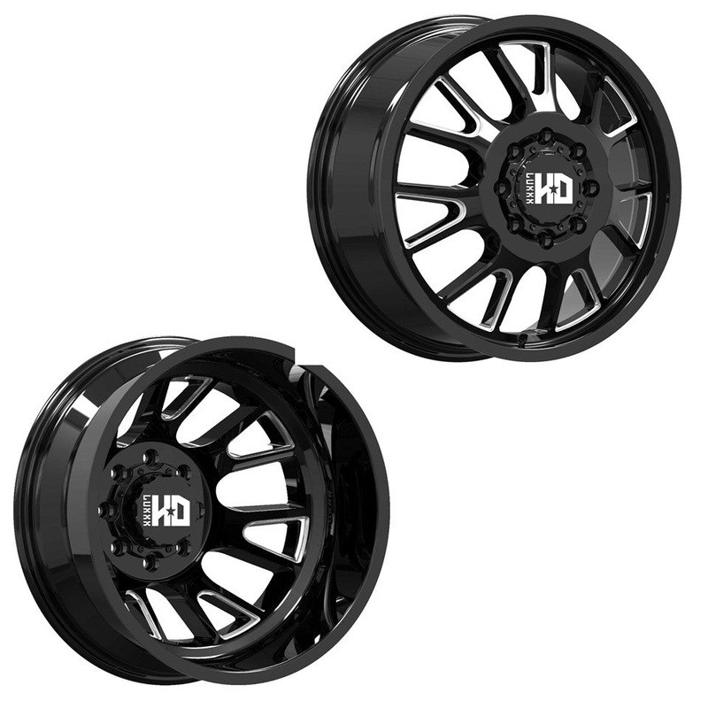 17×6.5 Luxxx LHD37 Blk Mill PRE-11 GM PRE-19 DODGE DUALLY Wheels 8×6.5 Set of 4 (Fits Stock Tire Sizing)