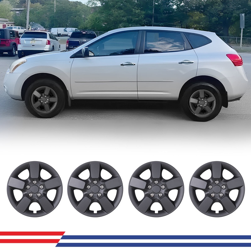 WINJET 16′ Hubcaps Wheel Rims Cover for 2008-2015 NISSAN ROGUE/ROGUE SELECT  – Matte Black (With Decorative Screws)