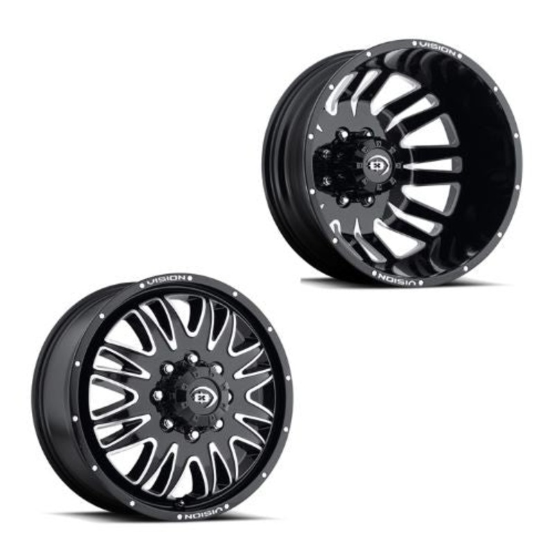 20×8.25 Vision 401 Rival Gloss Blk Mach 11-UP GM DUALLY Wheels 8×210 Set of 6 (Fits UP to 12.50 tire)