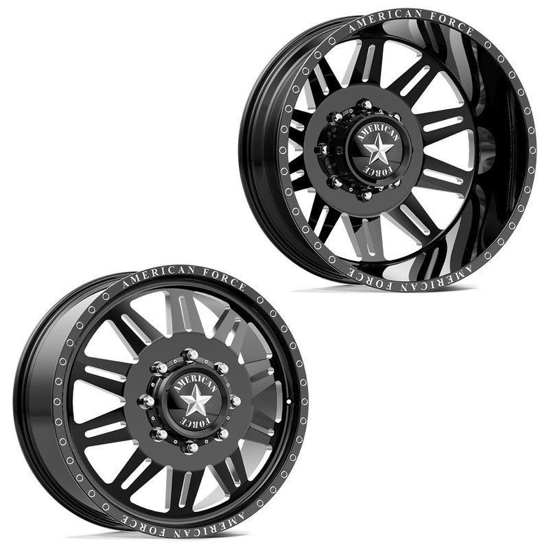 20×8.25 American Force DB04 Clutch Gloss Black Milled 05-UP FORD 19-UP DODGE DUALLY Wheels 8×200 Set of 6 (Fits up to 12.50 tire)