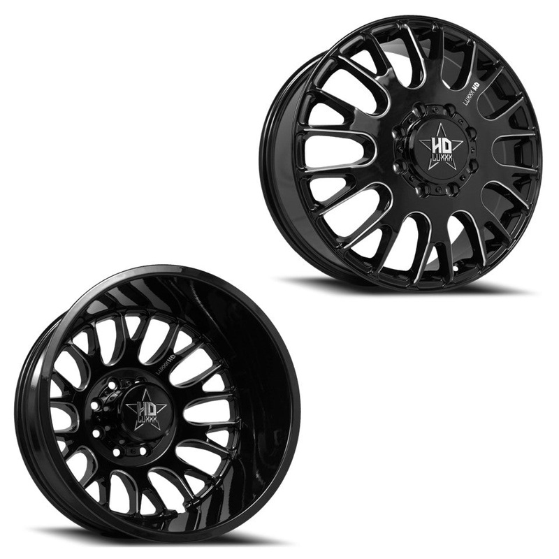 20×8.25 Luxxx LHD34 Blk Mill PRE-11 GM PRE-19 DODGE DUALLY Wheels 8×6.5 Set of 6 (Fits up to 12.50 Tire)