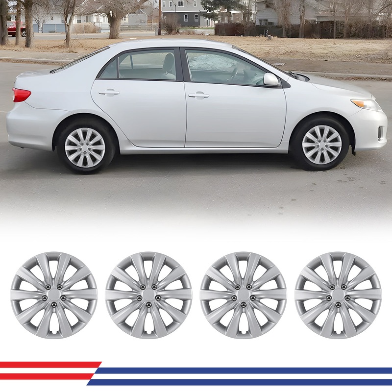 WINJET 16′ Hubcaps Wheel Rims Cover for 2009-2024 TOYOTA COROLLA/2009-2014 TOYOTA MATRIX – Sliver (With Decorative Screws)