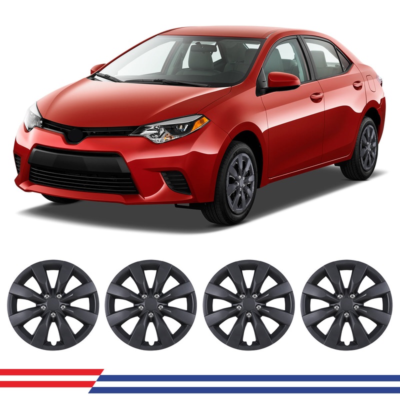 WINJET 16′ Hubcaps Wheel Rims Cover for 2009-2019 TOYOTA COROLLA/2009-2014 TOYOTA MATRIX – Matte Black (With Decorative Screws)