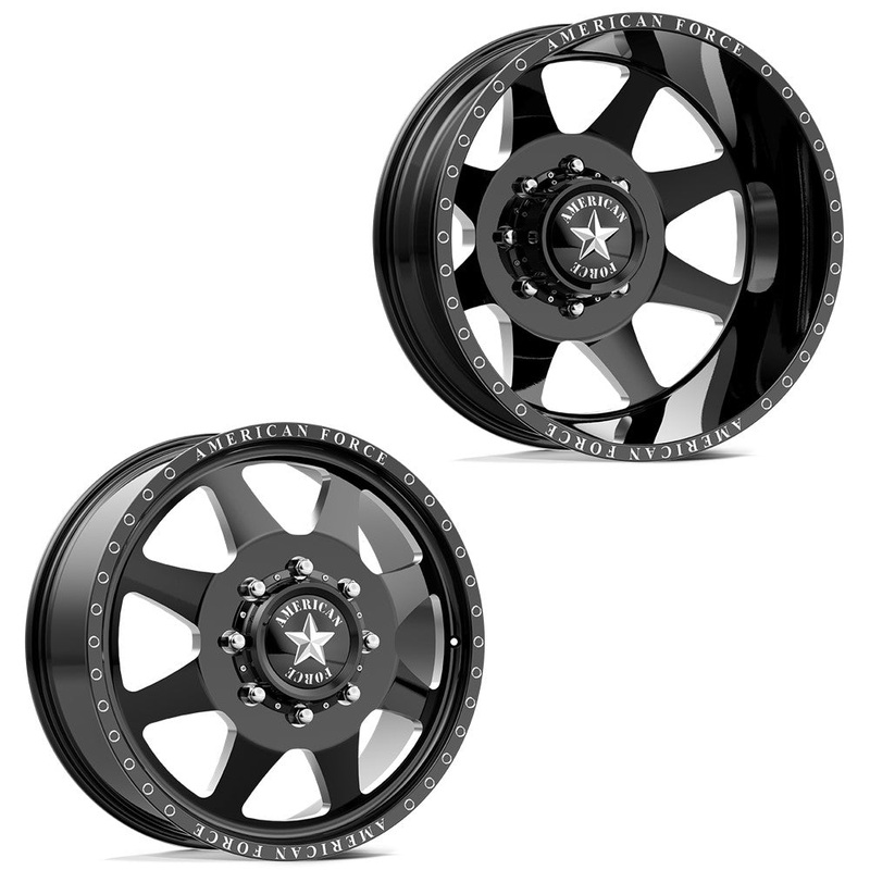 20×8.25 American Force DB02 Monument Gloss Black Milled PRE-11 GM DUALLY Wheels 8×6.5 Set of 6 (Fits up to 12.50 tire)