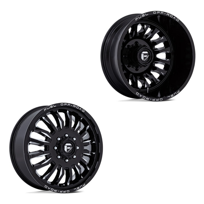 20×8.25 Fuel Off-Road D868 Arc Gloss Black Milled 11-UP GM DUALLY Wheels 8×210 Set of 6 (Fits UP to 13.50 tire)
