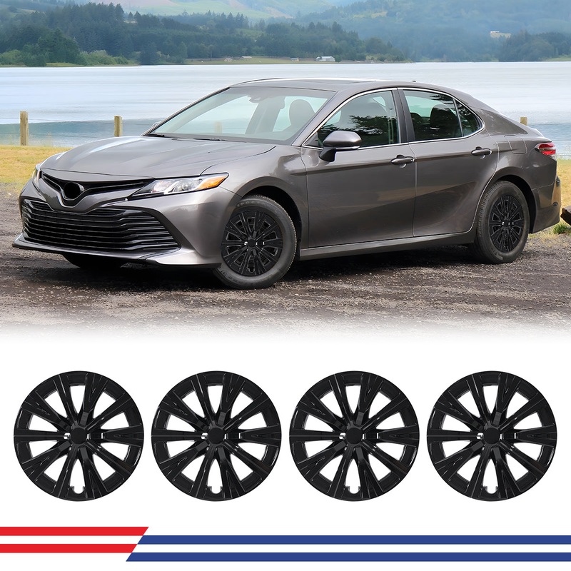 WINJET 16′ Hubcaps Wheel Rims Cover for 2018-2024 Toyota Camry – Black Lacquer