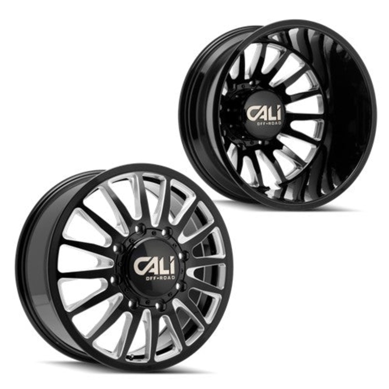 20×8.25 CALI Summit 9110D Black/Milled 11-UP GM Dually Wheels 8×210 Set of 6 (Fits UP to 12.50 tire)