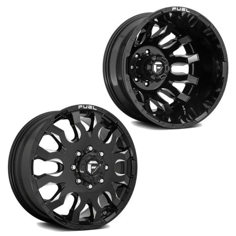 20×8.25 D673 Fuel Blitz Black Milled 99-04 FORD DUALLY Wheels 8×170 Set of 6 (Fits UP to 13.50 tire)