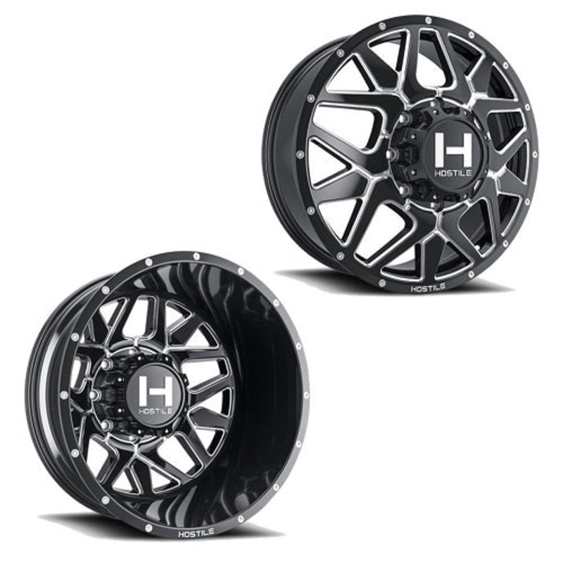 20×8.25 Hostile H402 Diablo Black Milled PRE-11 GM PRE-19 DODGE DUALLY Wheels 8×6.5 Set of 6 (Fits UP to 12.50 tire)