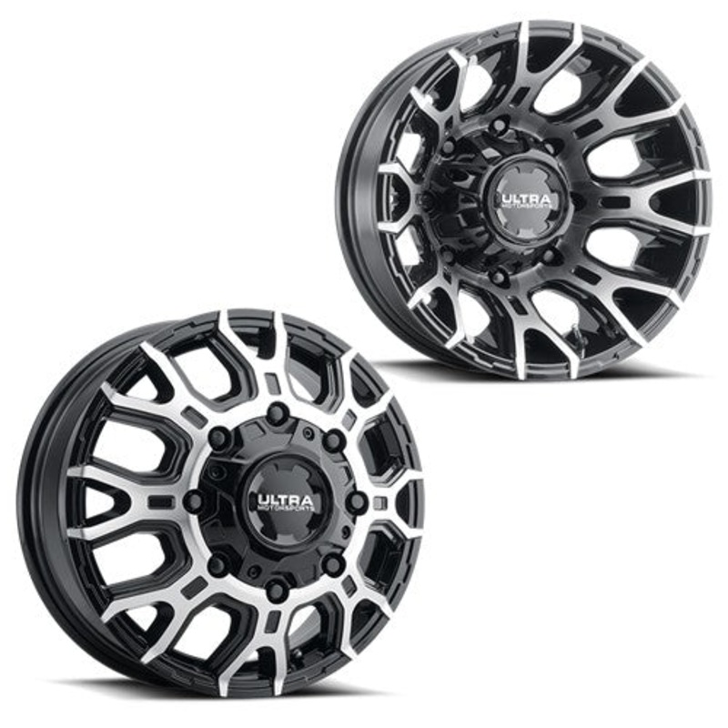 17×6.5 Ultra 022U Scorpion Black/Machined 11-UP GM DUALLY Wheels 8×210 Set of 4 (Fits Stock Tire Sizing)