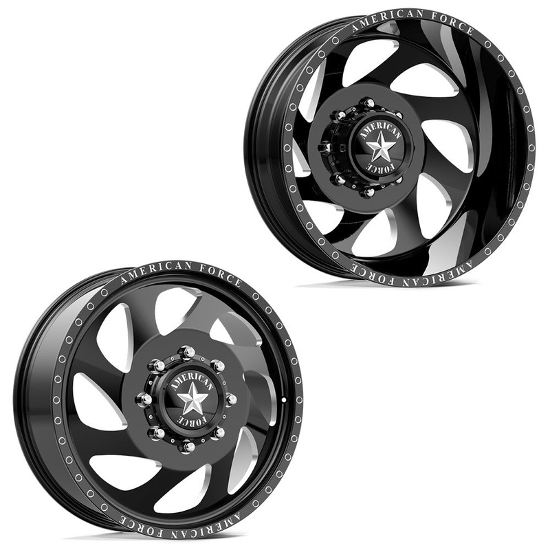 20×8.25 American Force DB05 Slab Gloss Black Milled 11-UP GM DUALLY Wheels 8×210 Set of 6 (Fits up to 12.50 tire)
