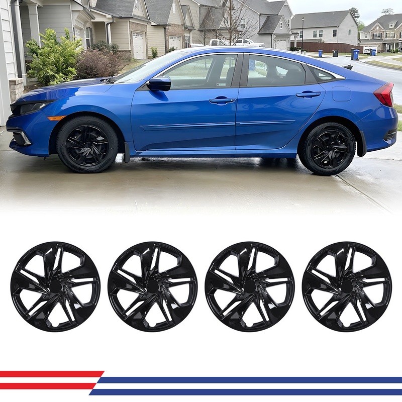 WINJET 16′ Hubcaps Wheel Rims Cover for 2016-2025 Honda Civic SEDAN – Black Lacquer