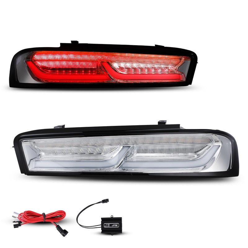 For 2016-2018 Chevrolet Camaro LED Sequential Tail light (Red Turn Lights) – Chrome/Clear