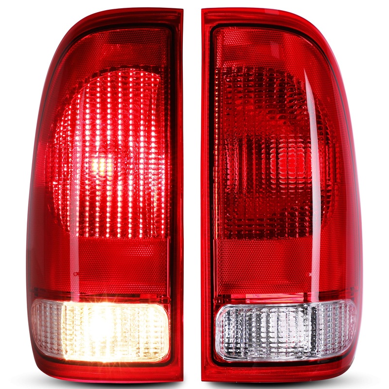 For 1997-2003 Ford F-150 and 1999-2007 Ford F-250/ F-350/ F-450/ F-550 Super Duty OEM Tail Lights – Chrome / Red Lens