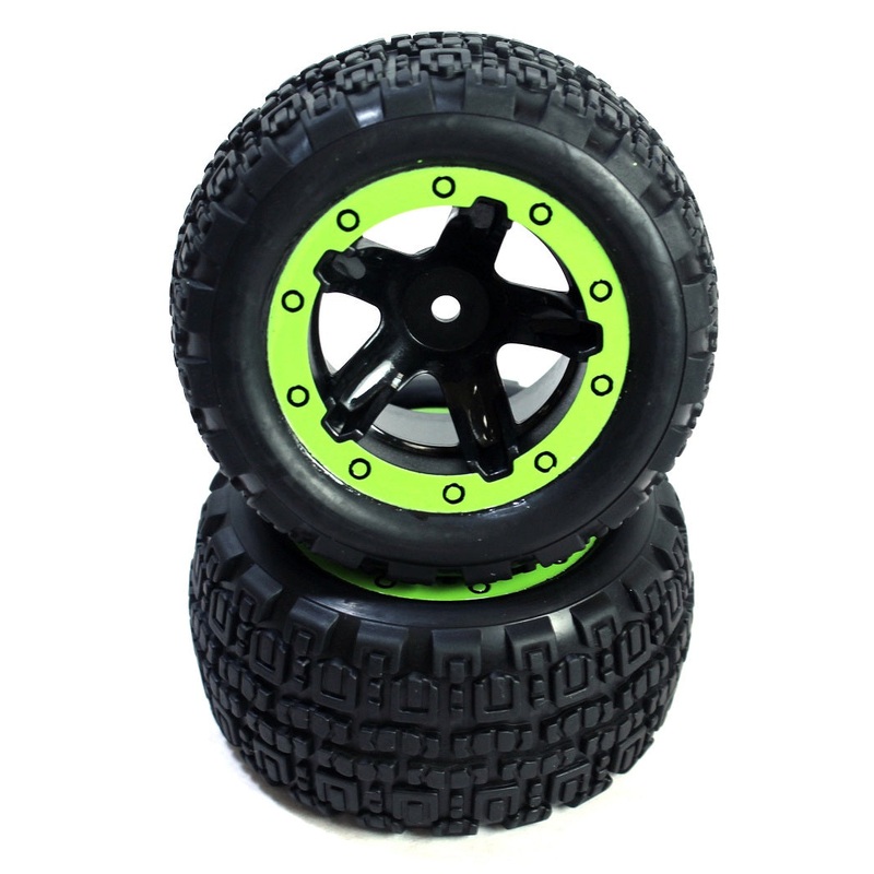 BlackZon Slyder ST Wheels/Tires Assembled (Black/Green)