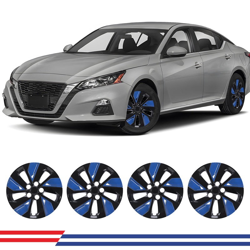 WINJET 16′ Hubcaps Wheel Rims Cover for 2019-2025 Nissan Altima – Black Lacquer & Blue Lacquer