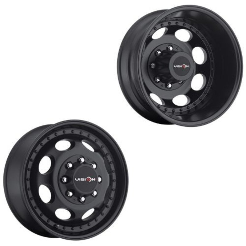 19.5×6.75 Vision 181 Hauler Dually Matte Black 11-UP GM Wheels 8×210 Set of 6 (Fits Stock Tire Sizing)