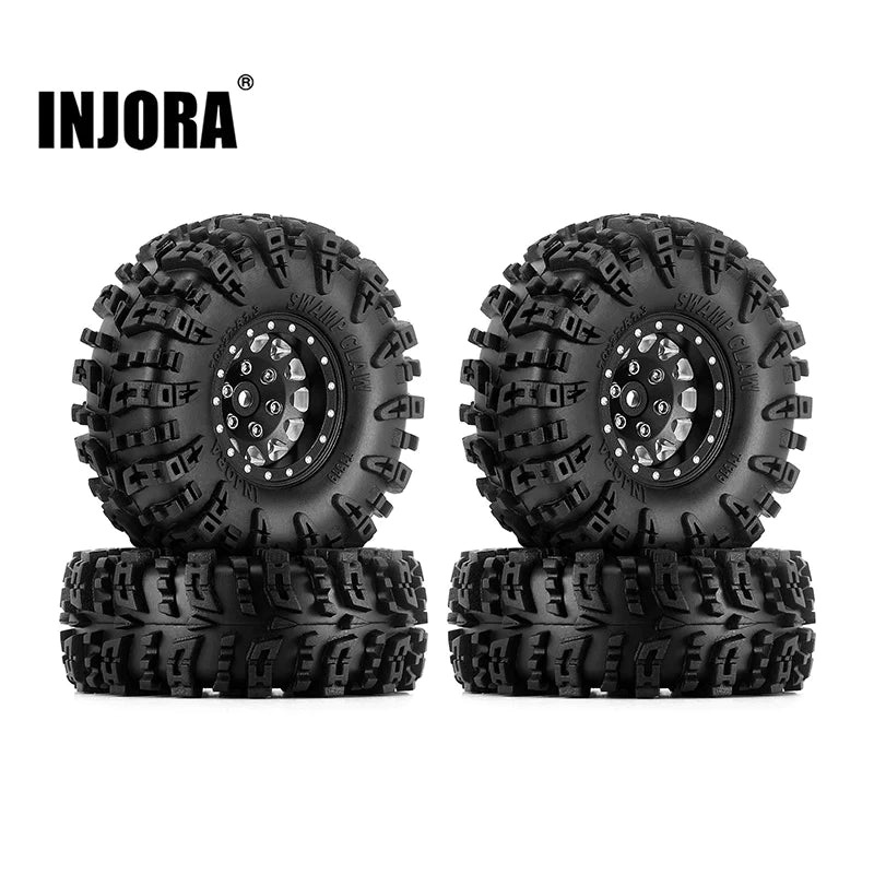 INJORA 1.3″ 70*27mm Aluminum Wheels With Swamp Claw Tires For 1/18 1/24 RC Crawlers (W1301)-Black