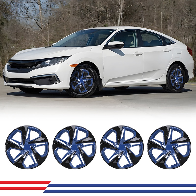 WINJET 16′ Hubcaps Wheel Rims Cover for 2016-2025 Honda Civic SEDAN – Black Lacquer & Blue Lacquer