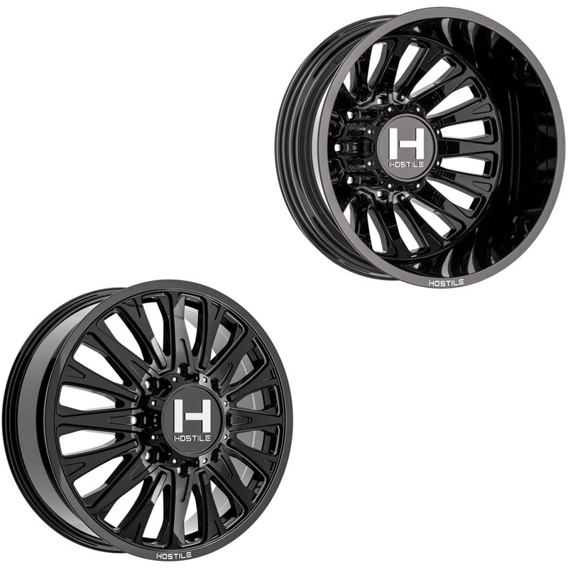 20×8.25 Hostile H404 Ghost Gloss Black PRE-11 GM PRE-19 DODGE DUALLY Wheels 8×6.5 Set of 6 (Fits UP to 12.50 tire)