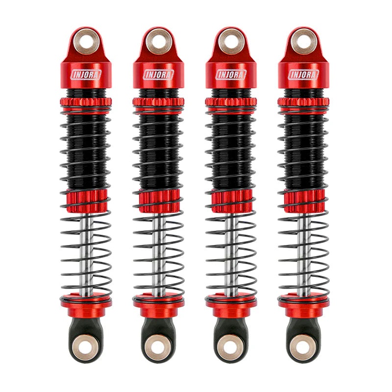INJORA 59mm Long Threaded Oil Filled Shocks for 1/18 TRX4M (4M-42) – 4pcs Red