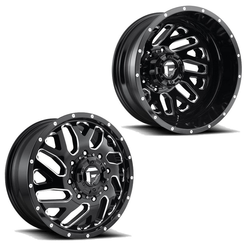 20×8.25 D581 Fuel Triton Black Milled 11-UP GM DUALLY Wheels 8×210 Set of 6 (Fits UP to 13.50 tire)